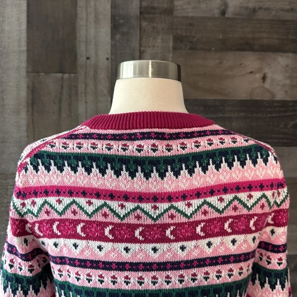 J.Crew pink green knit sweater small romantic feminine preppy holiday party